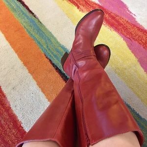 Super Wide Calf Brick Red Leather Boots Sz 10